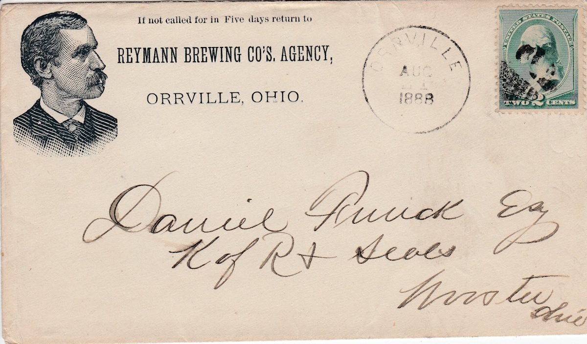 Unique Orrville Ohio Documents Orrville Unique Documents - Picture of 1898 envelope Reyman Brewing Co's Agency